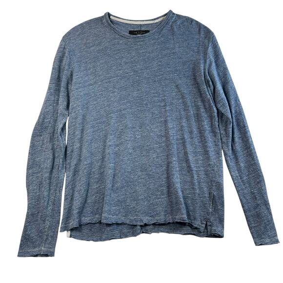 Rag & Bone M Medium Tee Owen Heather Blue Linen Long Sleeve Crewneck T-Shirt - Picture 1 of 11